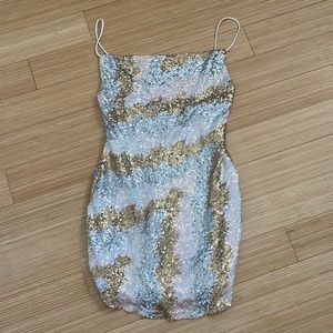 Hello Molly White, Silver, & Gold Sequin Mini Dress